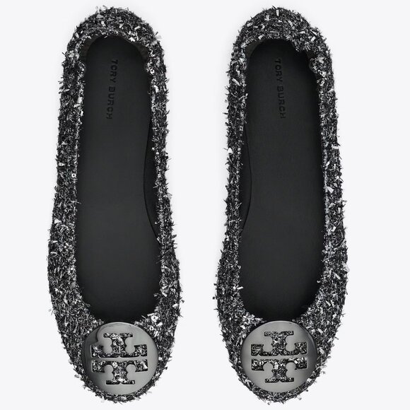 Tory Burch $348 LUREX SPARKLY BLINGY Minnie Ballet Travel Flats Tweed MANY SIZES - Picture 1 of 13